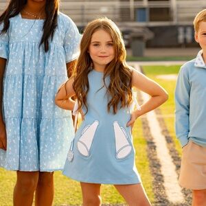 The Yellow Lamb Girls Game Day Jumper Dress Cheer Megaphone Pockets Blue Size 3